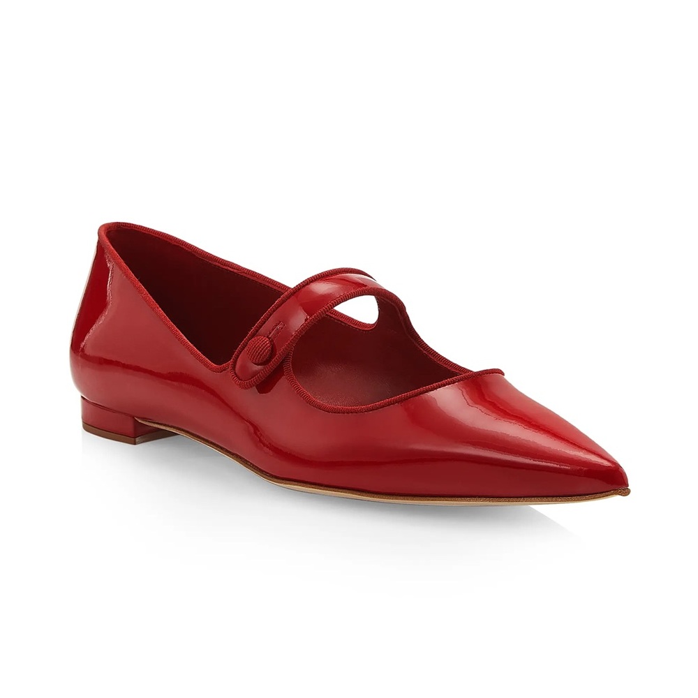 Manolo Blahnik Red Campariflat Mary Jane Flats